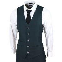 Traje de tres piezas para hombre Jasper, color verde oliva con estampado Príncipe de Gales y cuadros negros.