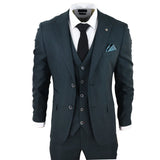 Traje de tres piezas para hombre Jasper, color verde oliva con estampado Príncipe de Gales y cuadros negros.