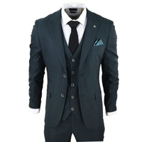 Traje de tres piezas para hombre Jasper, color verde oliva con estampado Príncipe de Gales y cuadros negros.