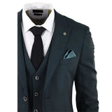 Traje de tres piezas para hombre Jasper, color verde oliva con estampado Príncipe de Gales y cuadros negros.