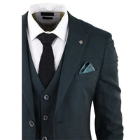 Traje de tres piezas para hombre Jasper, color verde oliva con estampado Príncipe de Gales y cuadros negros.