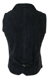 Chaleco elegante informal de piel de ante auténtica negra para hombre, estilo vintage retro.