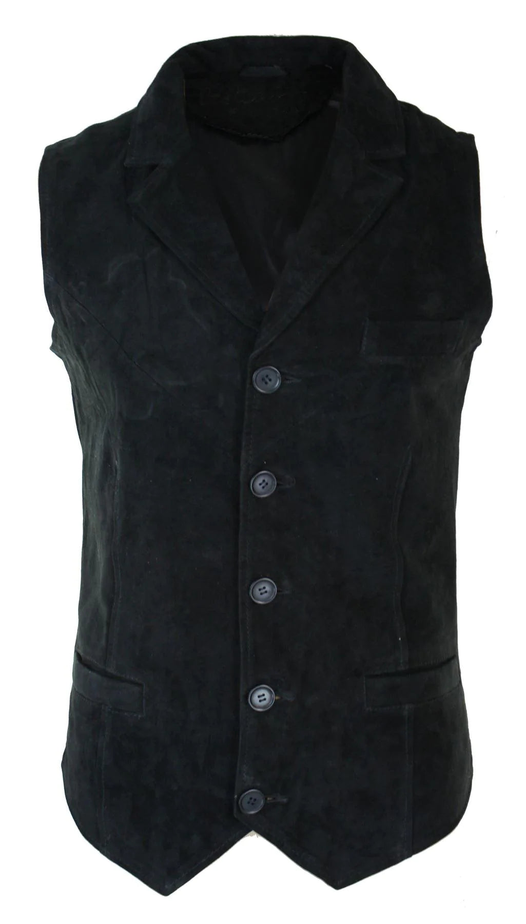 Chaleco elegante informal de piel de ante auténtica negra para hombre, estilo vintage retro.