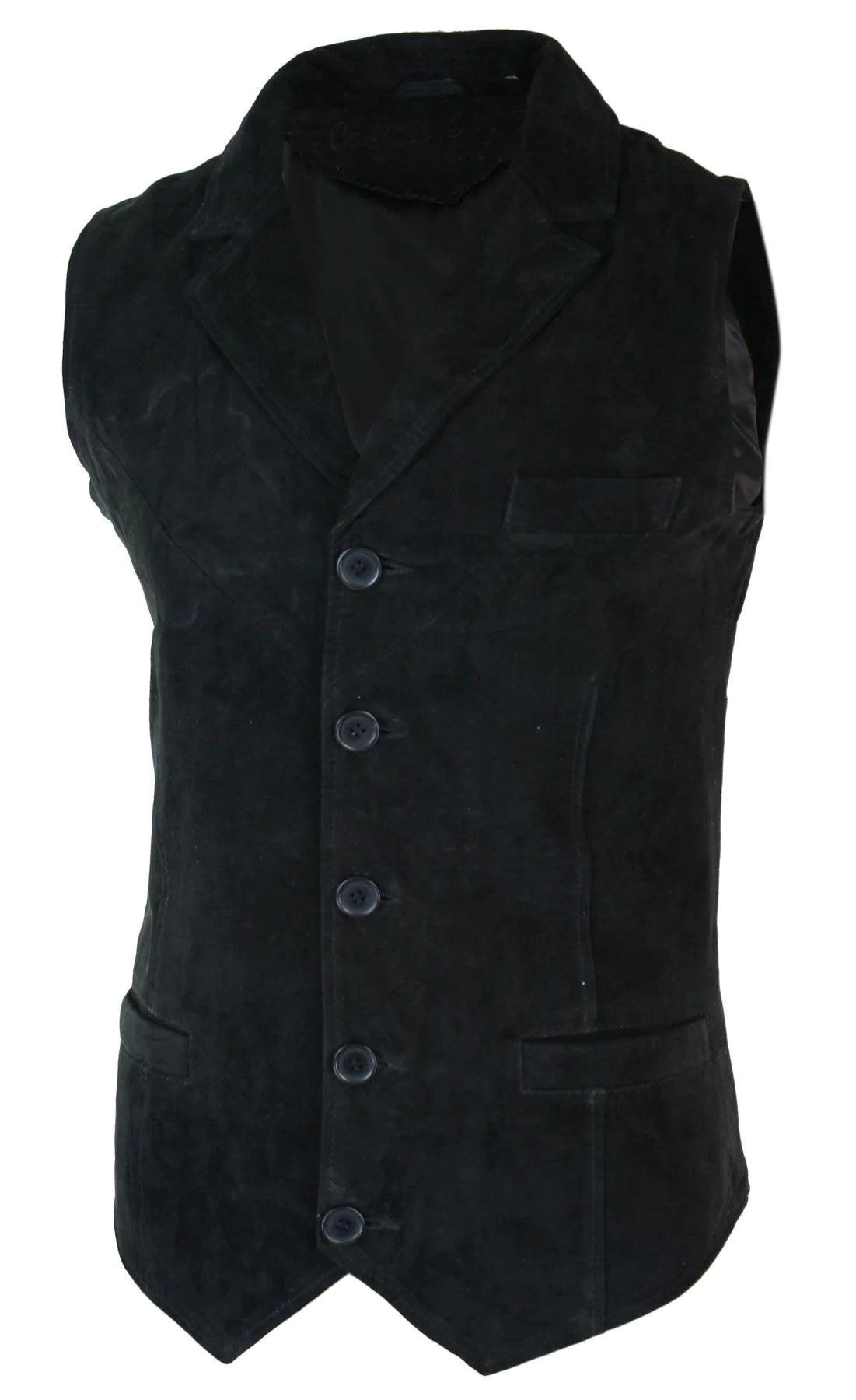 Chaleco elegante informal de piel de ante auténtica negra para hombre, estilo vintage retro.