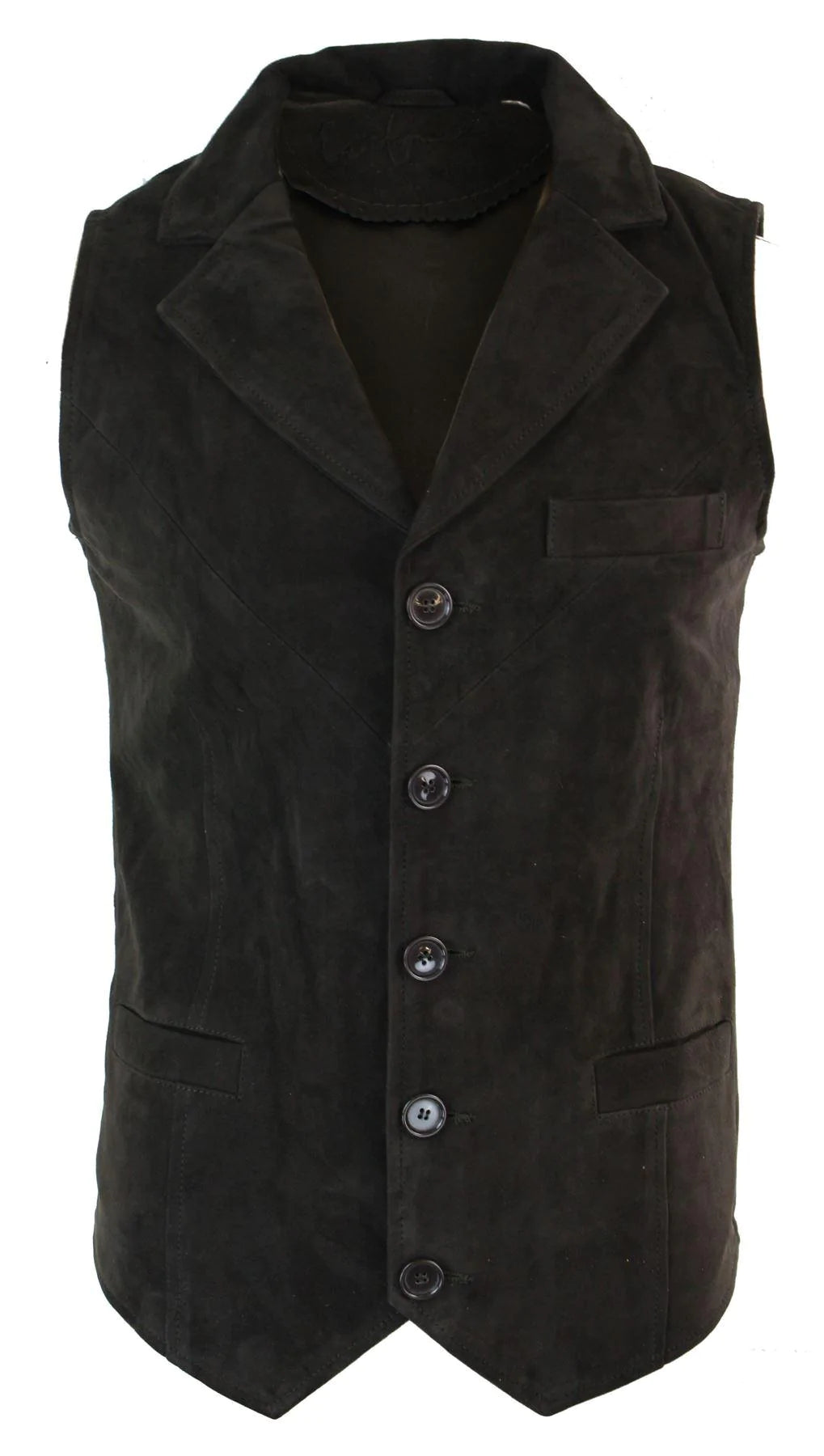 Chaleco elegante informal de piel de ante auténtica para hombre, color marrón, estilo vintage retro.
