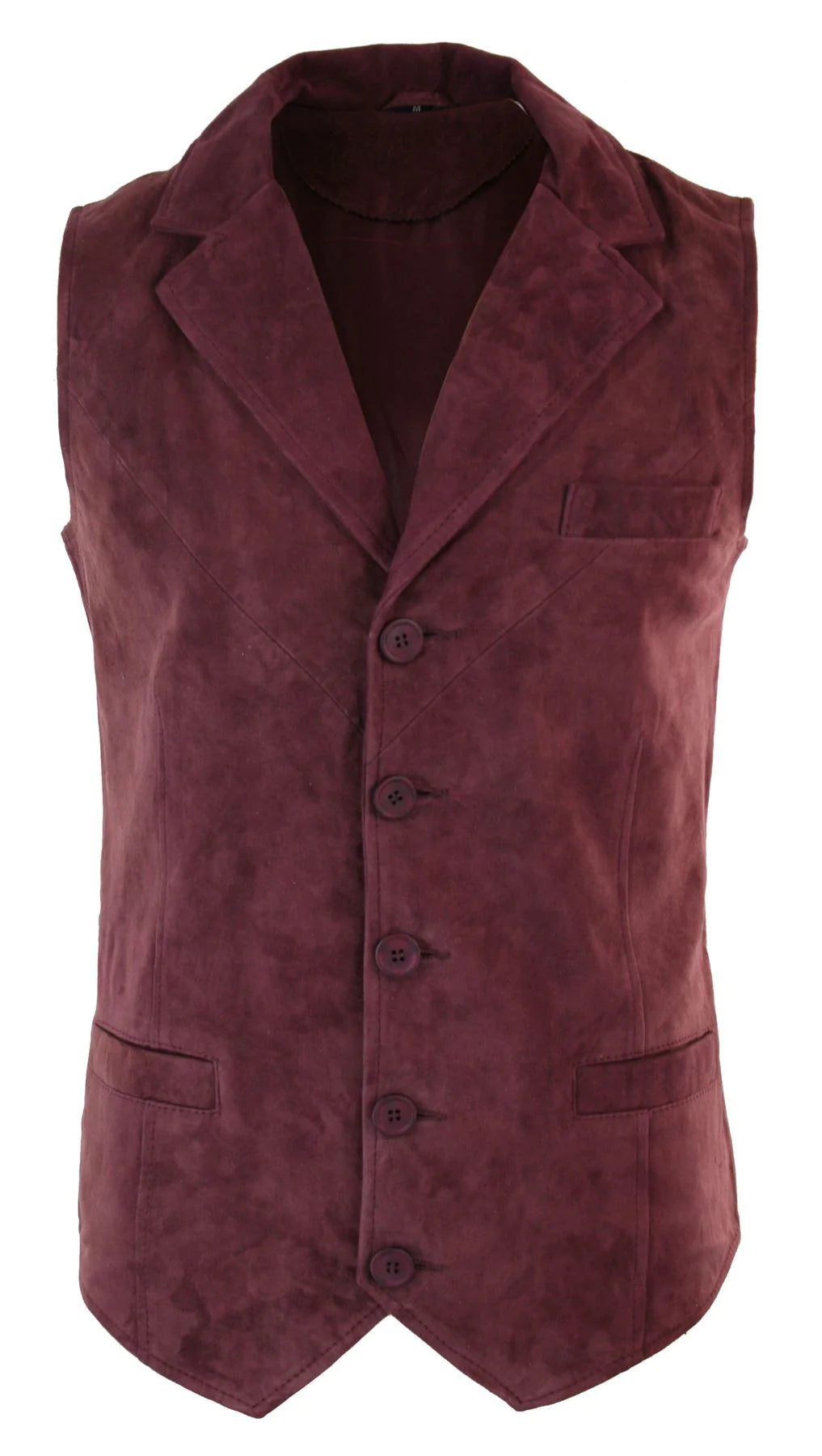 Chaleco elegante informal de piel de ante auténtica color burdeos para hombre, estilo vintage retro.
