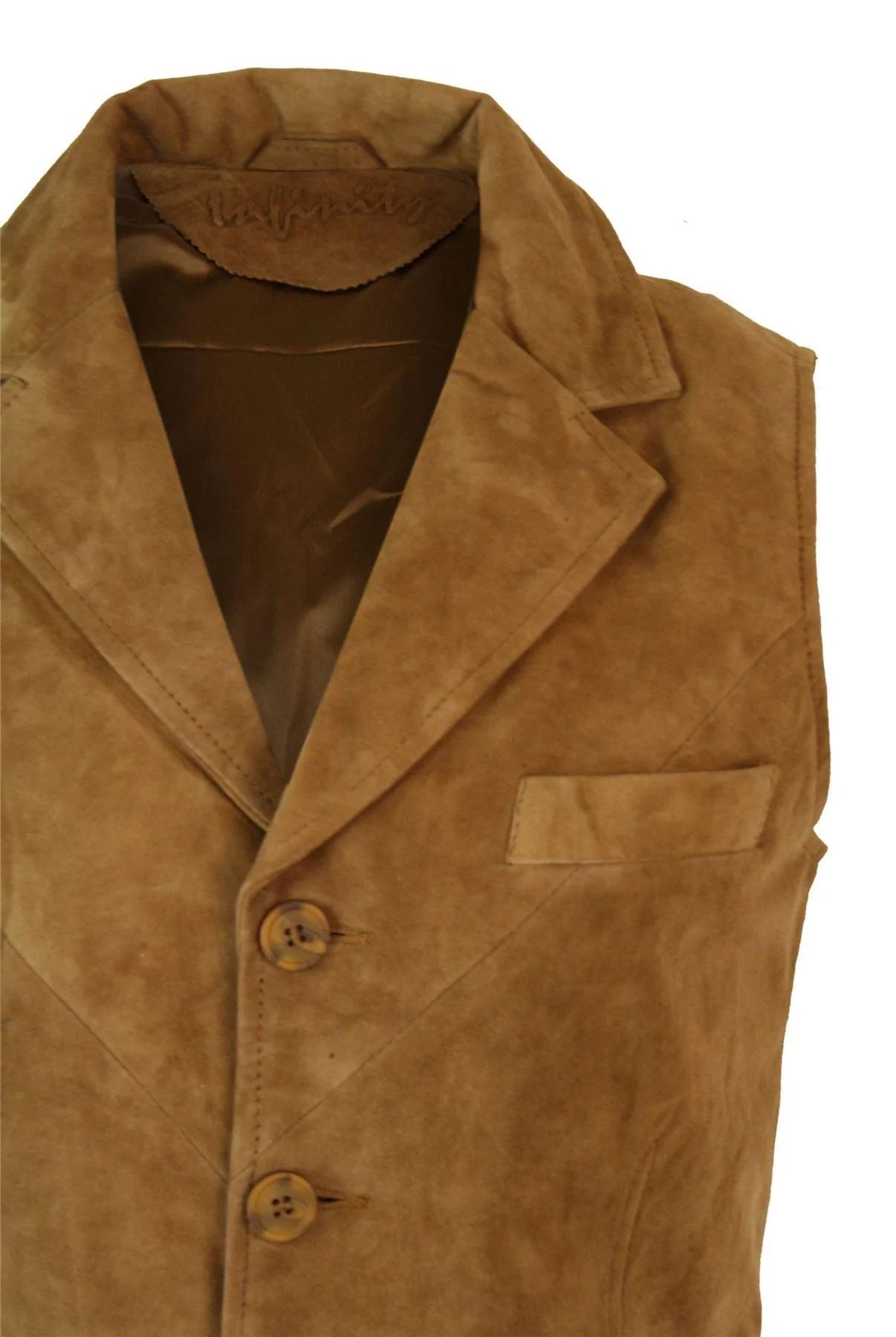 Chaleco elegante informal de piel de ante auténtica para hombre, color marrón claro, estilo vintage retro.