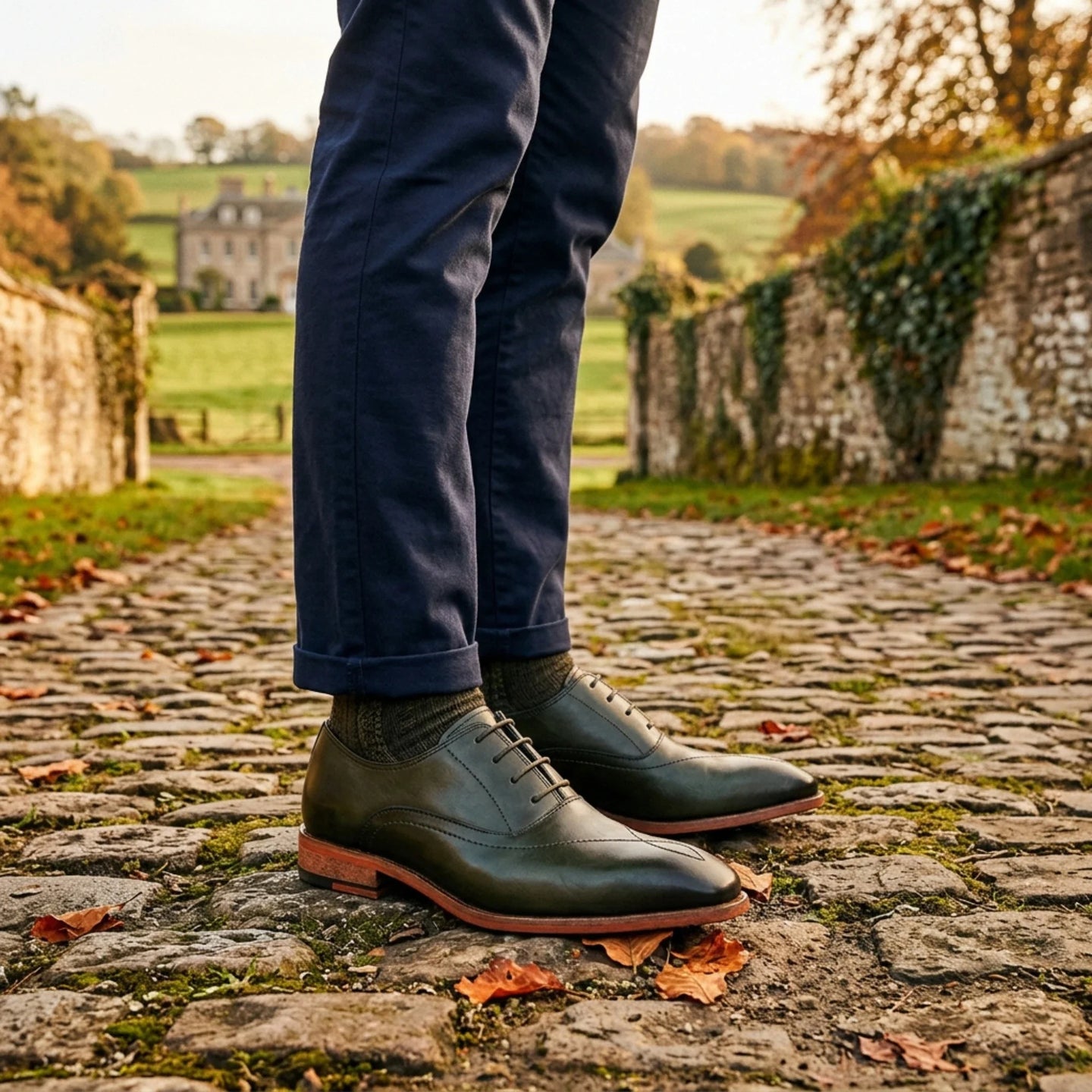 Jett - Zapatos Oxford de hombre en color verde oscuro con puntera de punto de cruz.