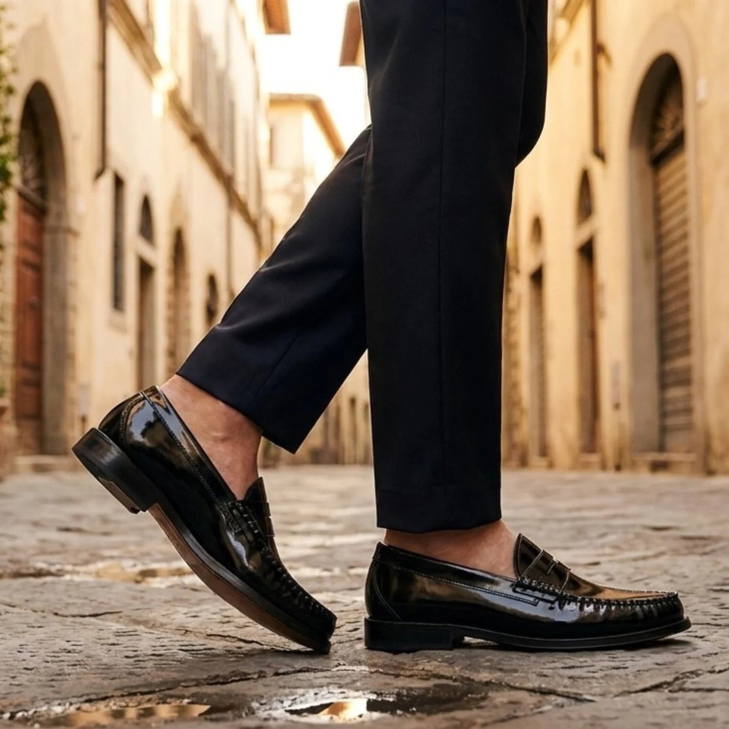 Joseph - Mocasines negros de hombre con acabado brillante