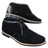Botas Chelsea bajas de ante para hombre Elong K16, zapatos Chukka con cordones, interior de cuero negro.