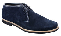 Botas Chelsea bajas de ante para hombre Elong K16, zapatos Chukka con cordones, interior de cuero azul marino.