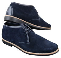 Botas Chelsea bajas de ante para hombre Elong K16, zapatos Chukka con cordones, interior de cuero azul marino.