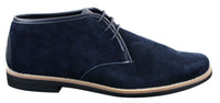 Botas Chelsea bajas de ante para hombre Elong K16, zapatos Chukka con cordones, interior de cuero azul marino.