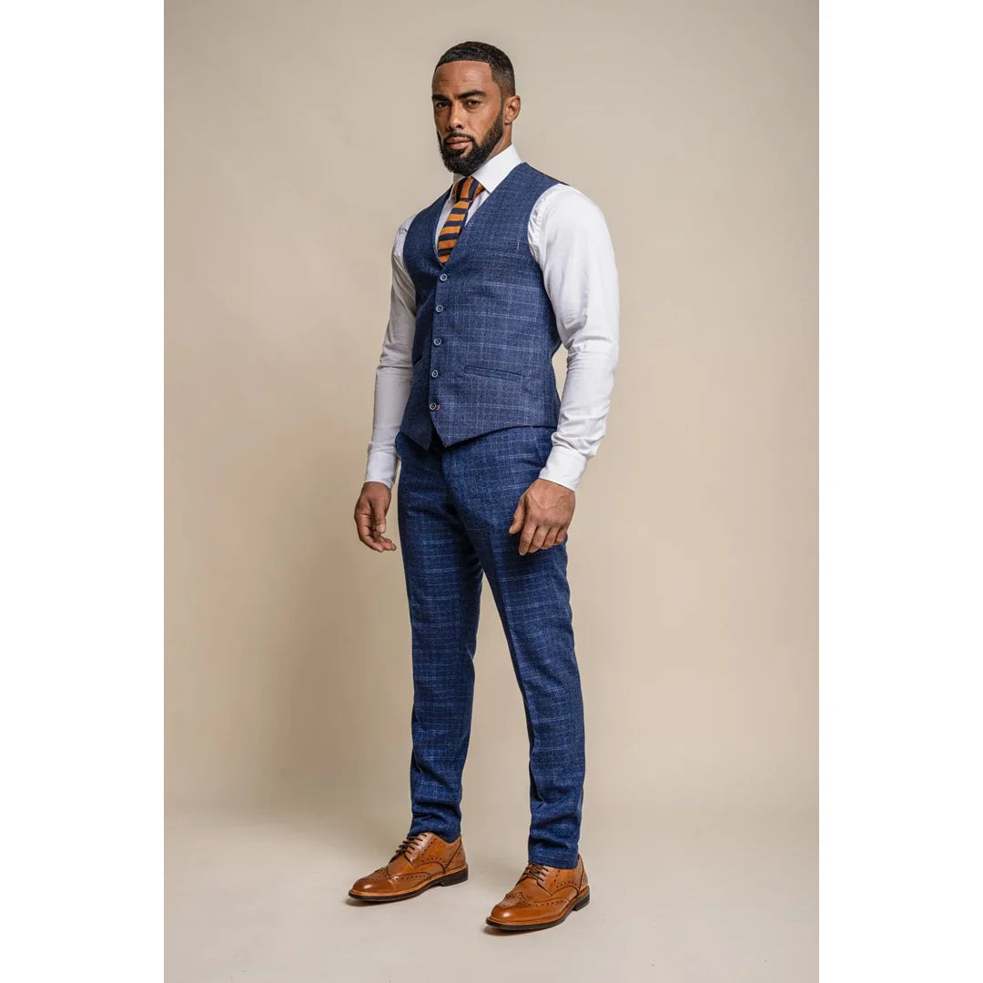Kaiser - Chaleco azul de tweed a cuadros para hombre