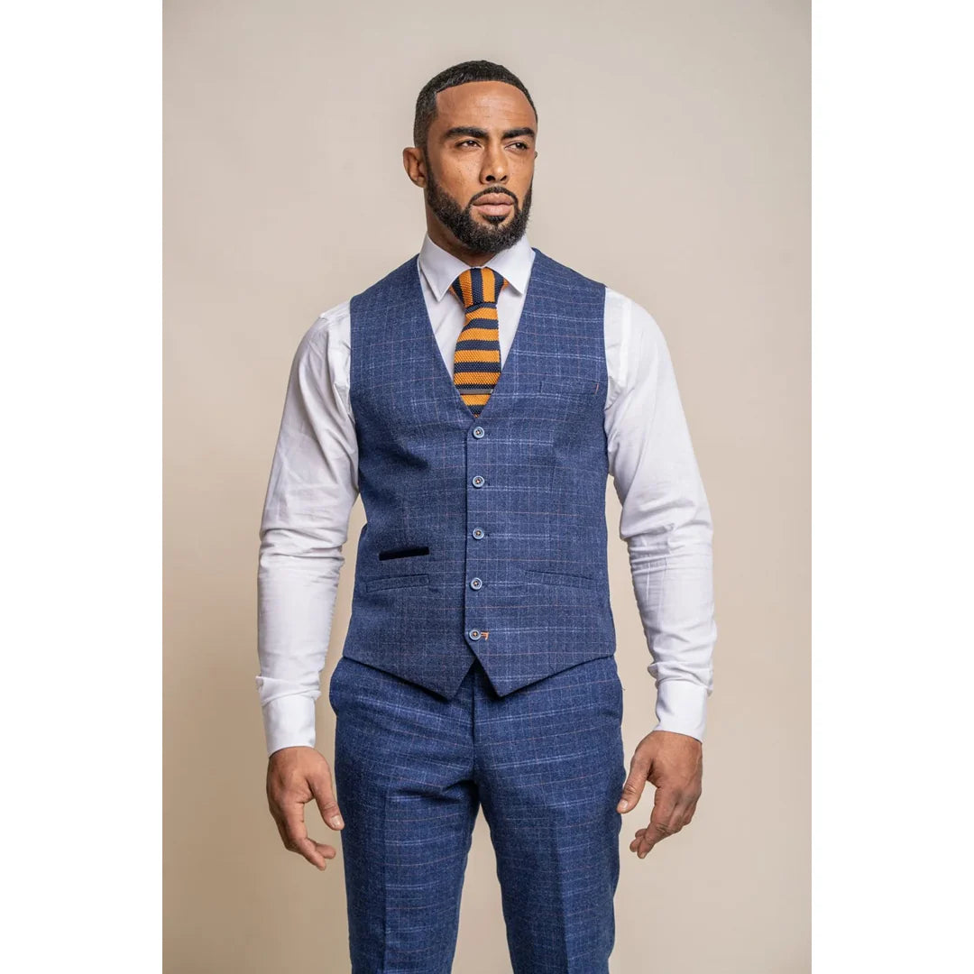 Kaiser - Chaleco azul de tweed a cuadros para hombre