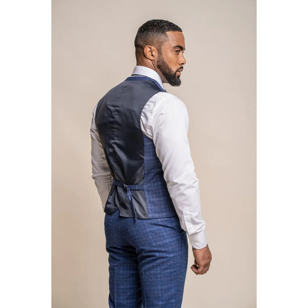 Kaiser - Chaleco azul de tweed a cuadros para hombre
