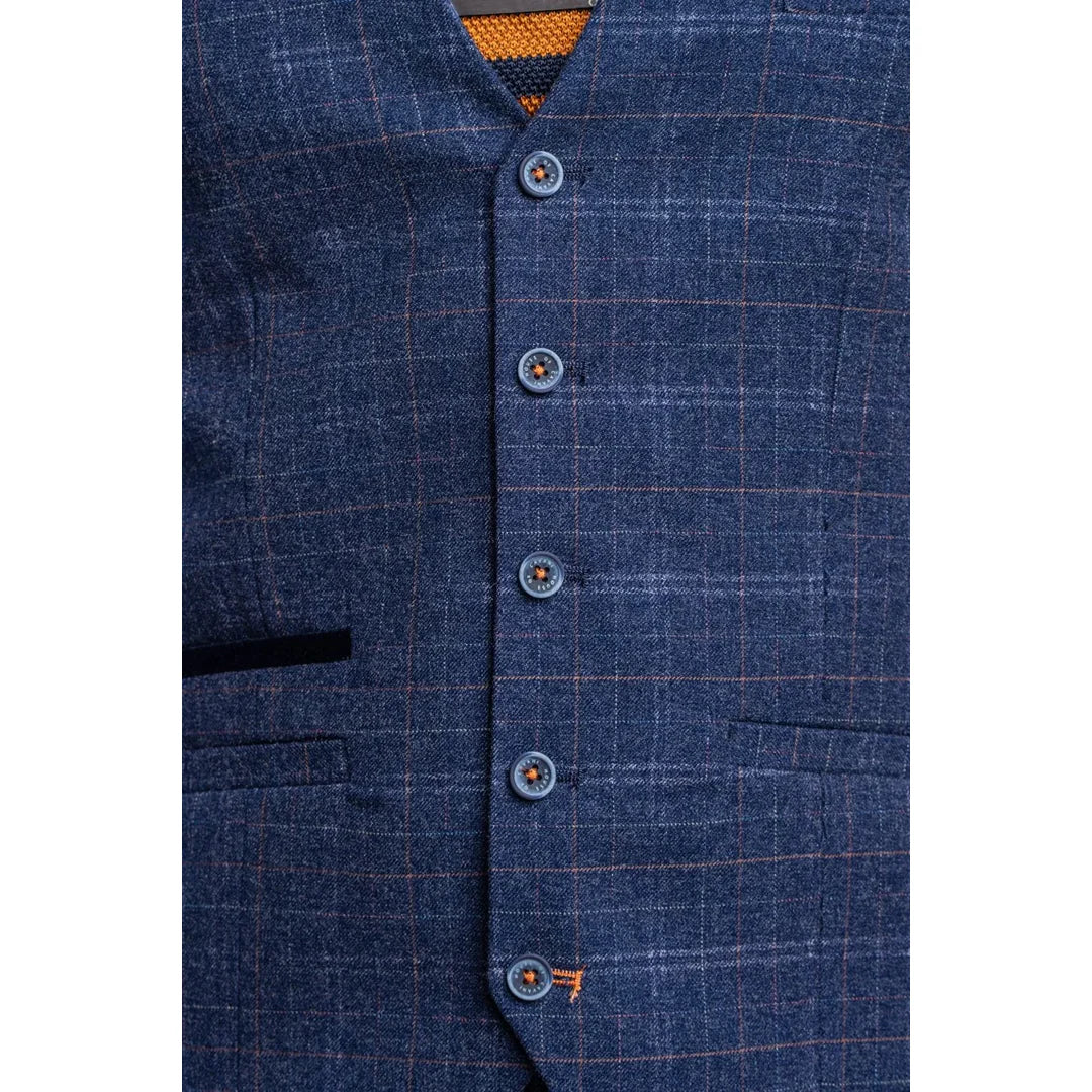 Kaiser - Chaleco azul de tweed a cuadros para hombre