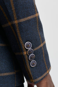 Traje de lana de 3 piezas para hombre con estampado de espiga estilo Peaky Blinders - Azul marino
