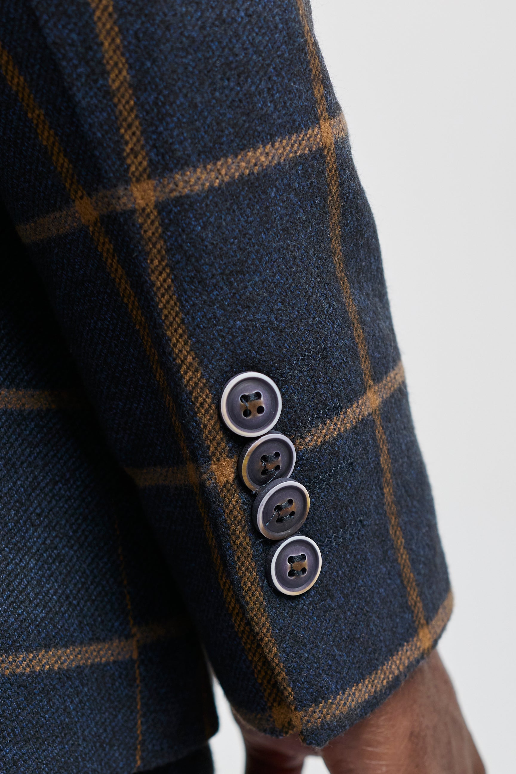 Traje de lana de 3 piezas para hombre con estampado de espiga estilo Peaky Blinders - Azul marino
