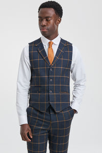 Traje de lana de 3 piezas para hombre con estampado de espiga estilo Peaky Blinders - Azul marino