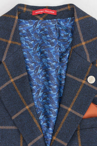 Traje de lana de 3 piezas para hombre con estampado de espiga estilo Peaky Blinders - Azul marino