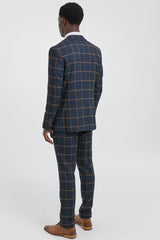 Traje de lana de 3 piezas para hombre con estampado de espiga estilo Peaky Blinders - Azul marino