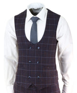 Traje de tres piezas para hombre a cuadros color ciruela
