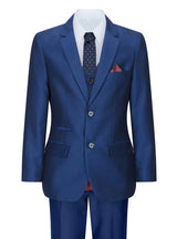 Traje de fiesta de boda de 3 piezas para niño, azul brillante, corte entallado, elegante y formal.
