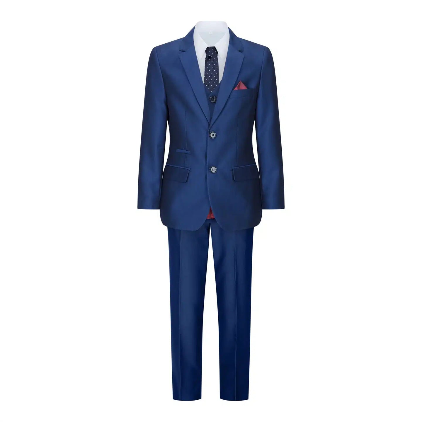 Traje de fiesta de boda de 3 piezas para niño, azul brillante, corte entallado, elegante y formal.