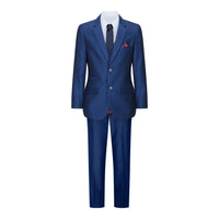 Traje de fiesta de boda de 3 piezas para niño, azul brillante, corte entallado, elegante y formal.