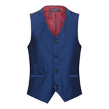 Traje de fiesta de boda de 3 piezas para niño, azul brillante, corte entallado, elegante y formal.