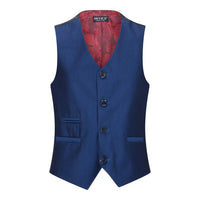 Traje de fiesta de boda de 3 piezas para niño, azul brillante, corte entallado, elegante y formal.