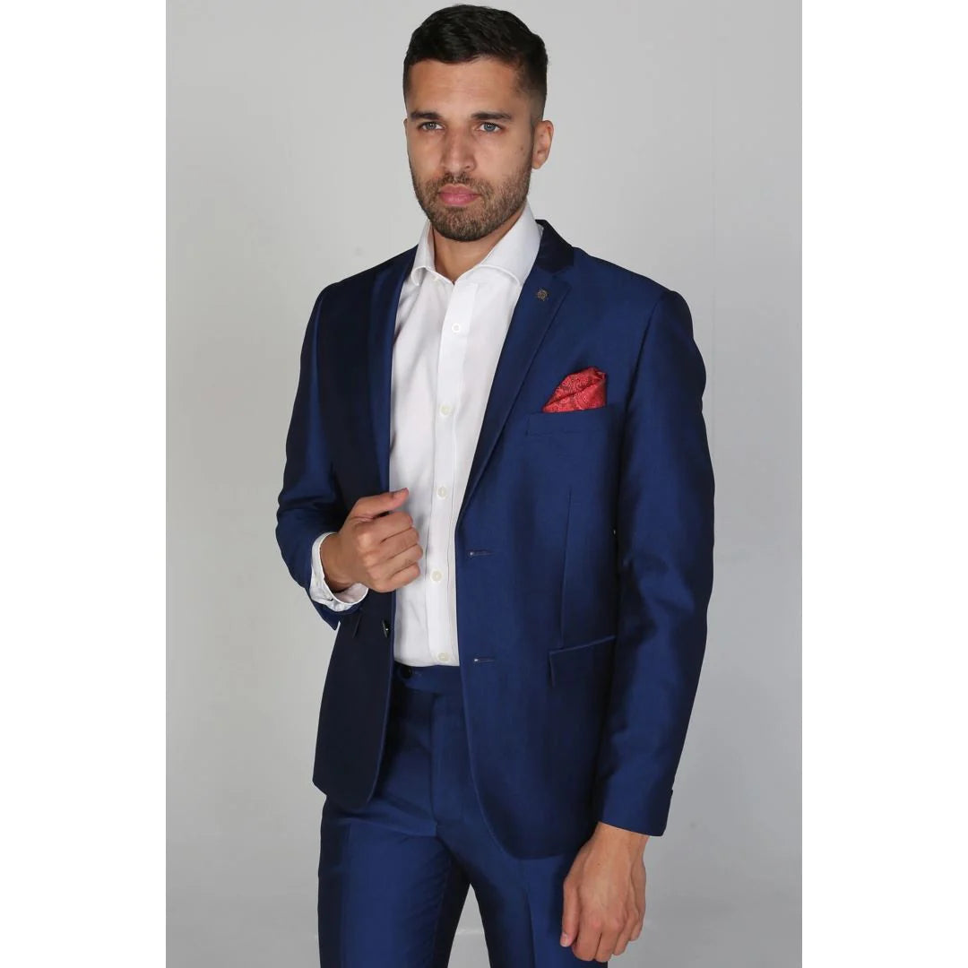 Kingsley - Blazer azul liso para hombre