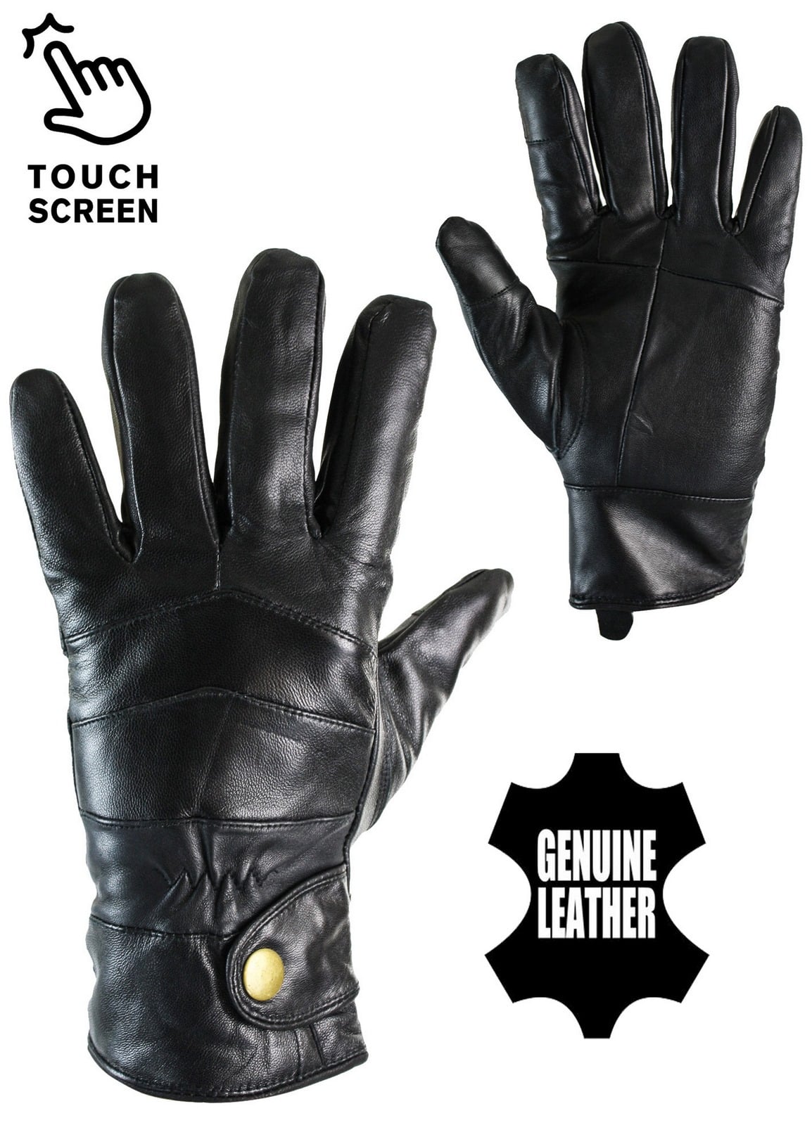 Guantes de invierno para hombre KK IMG 6060 de cuero auténtico, forro térmico, cálidos, ideales para conducir, con pantalla táctil.