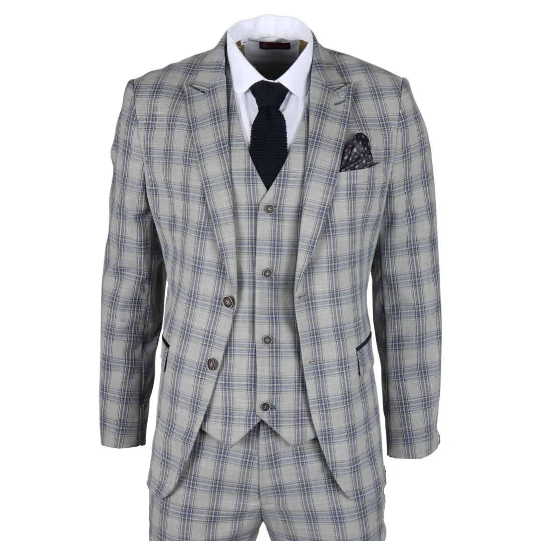 Knight - Blazer a cuadros gris y azul para hombre
