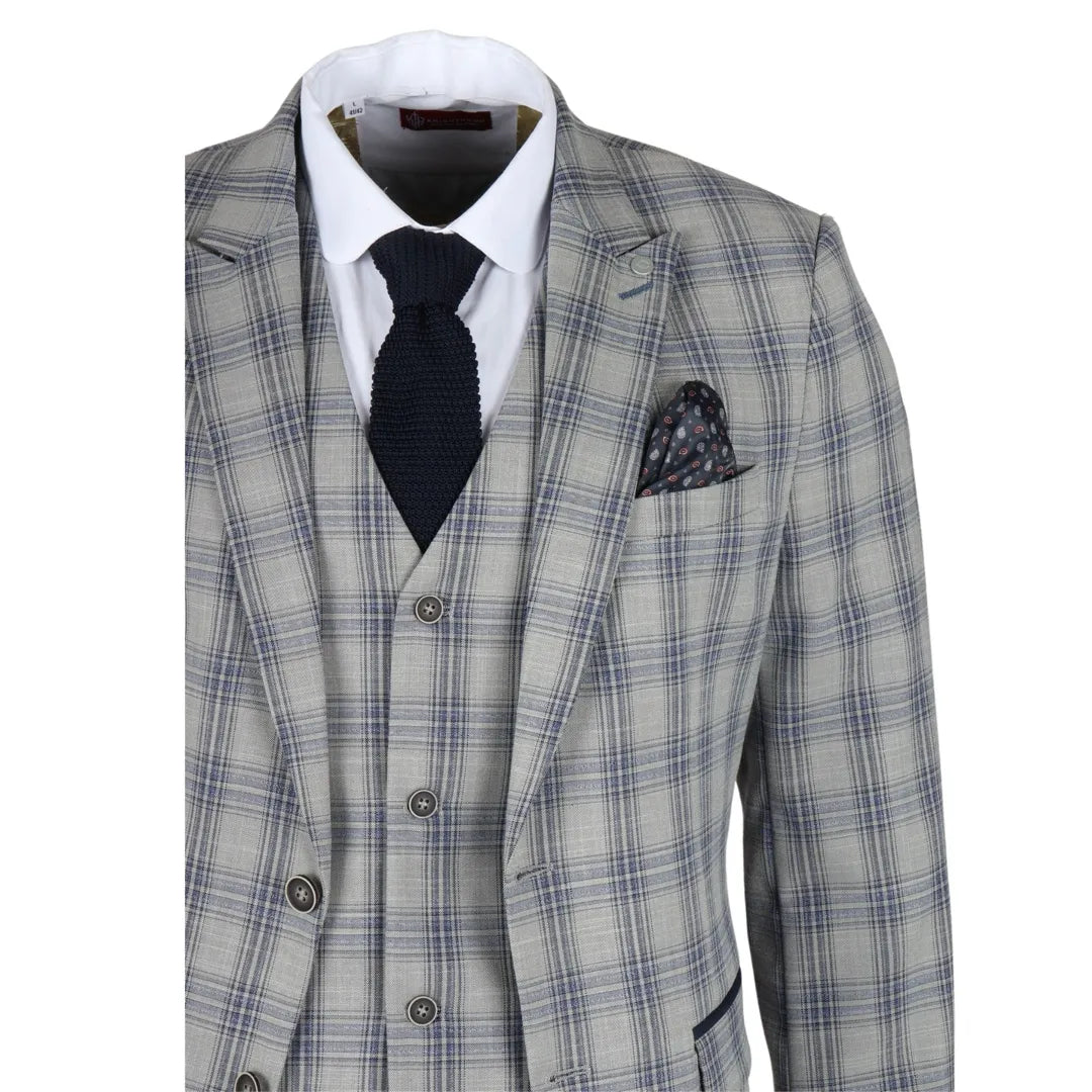 Knight - Blazer a cuadros gris y azul para hombre