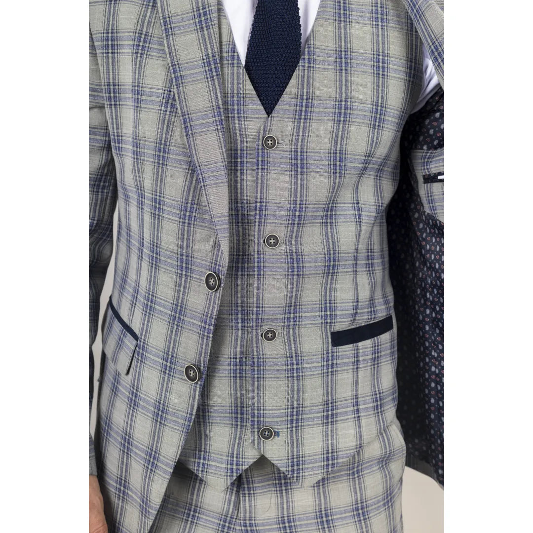 Knight - Blazer a cuadros gris y azul para hombre
