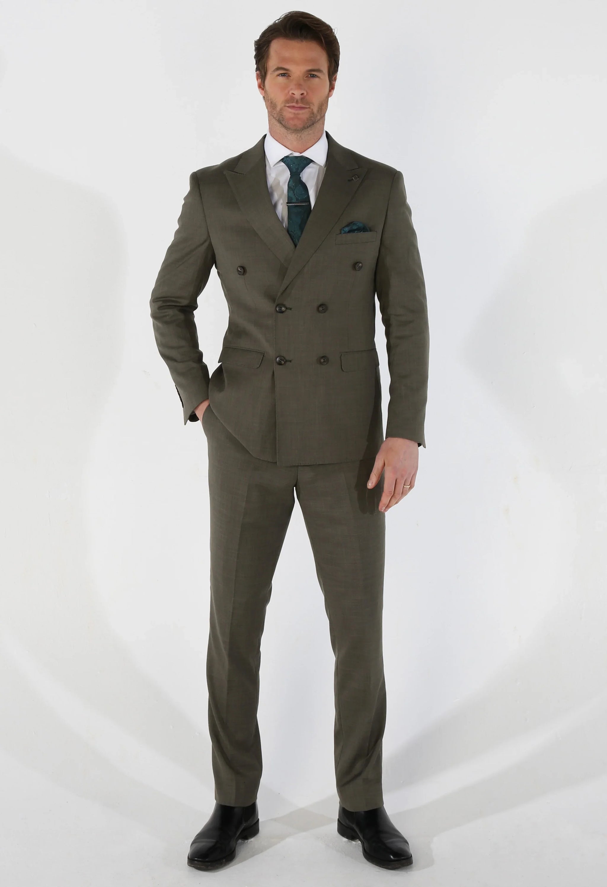 Kurt - Traje cruzado de dos piezas para hombre en color verde salvia