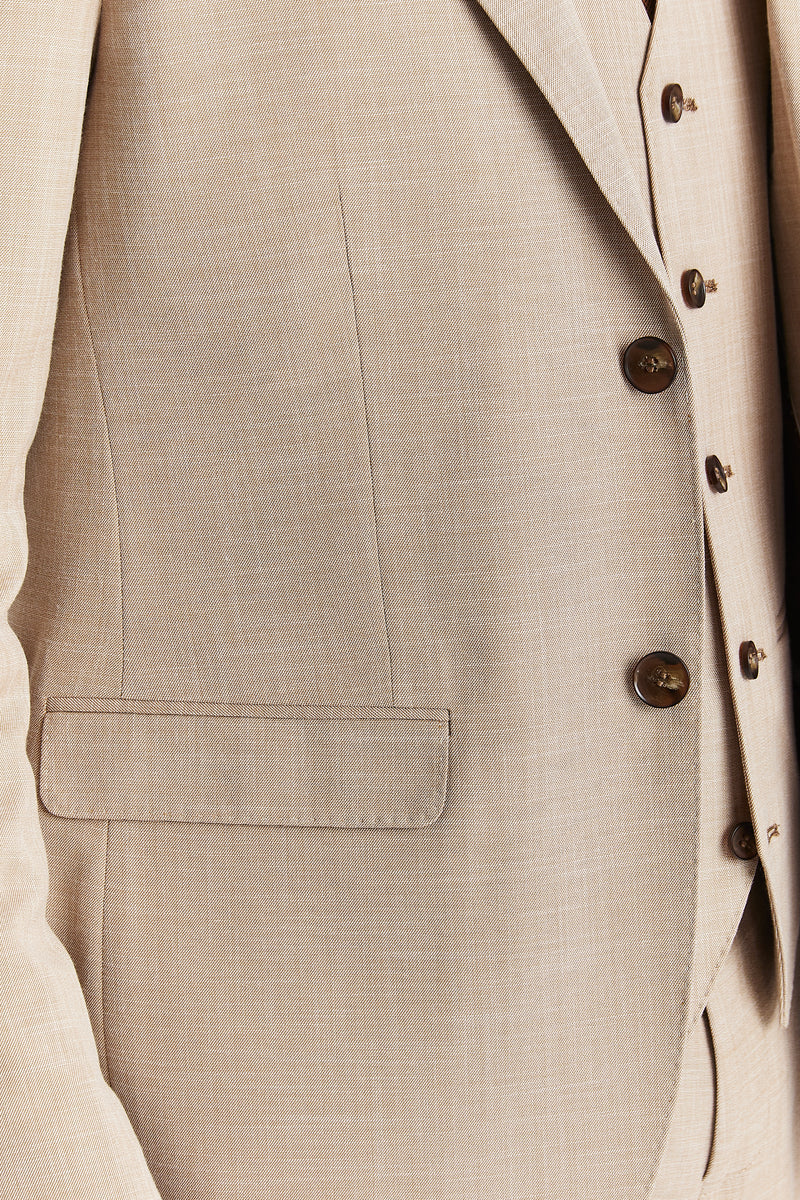 Traje de tres piezas de tweed a cuadros color beige para hombre
