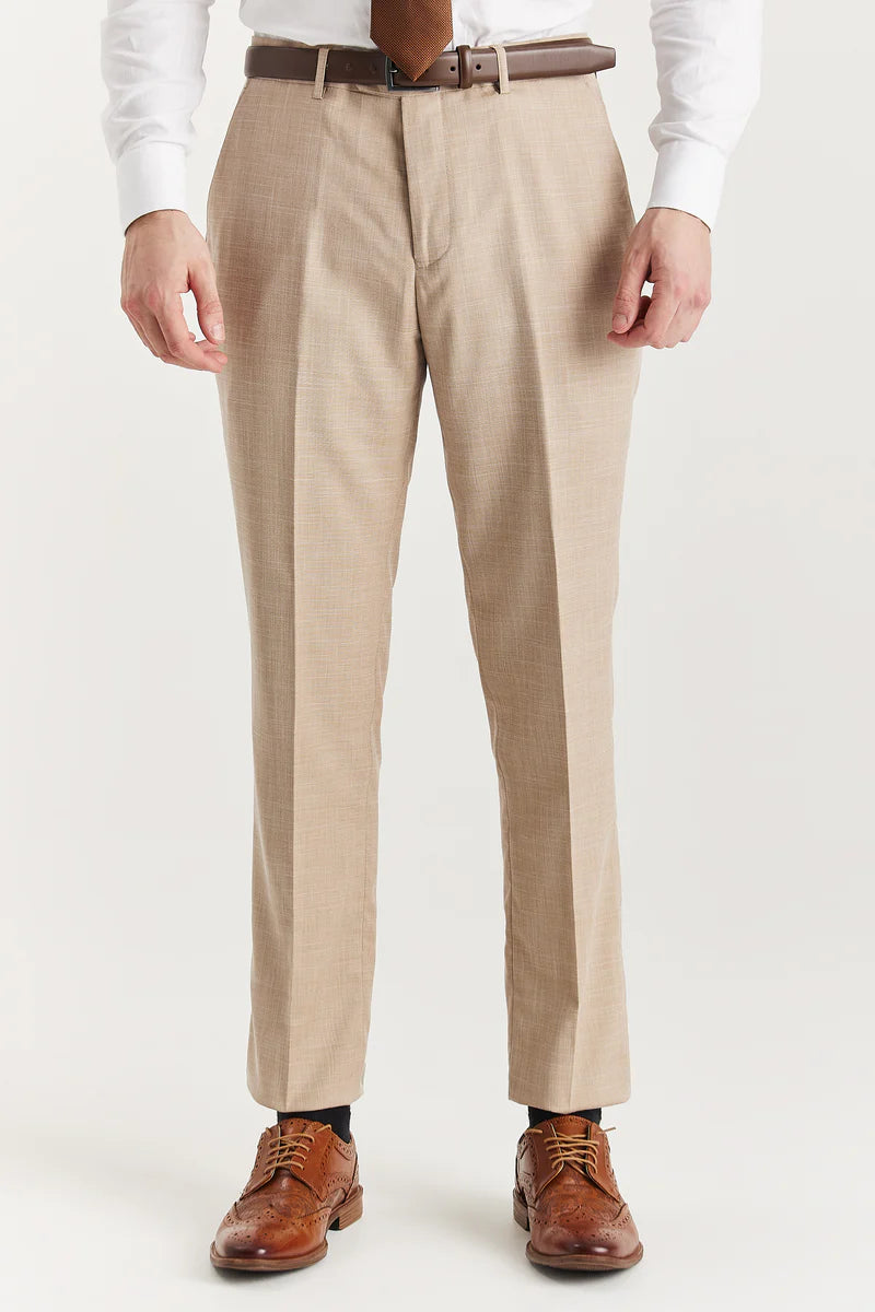 Traje de tres piezas de tweed a cuadros color beige para hombre