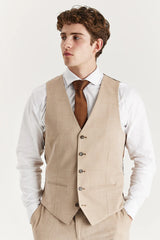 Traje de tres piezas de tweed a cuadros color beige para hombre