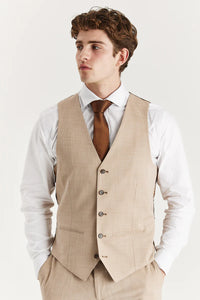 Traje de tres piezas de tweed a cuadros color beige para hombre