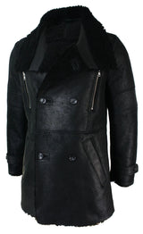 Chaqueta militar negra de piel de oveja auténtica de tres cuartos para hombre, estilo Batman Bane, cruzada.