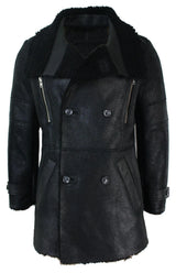Chaqueta militar negra de piel de oveja auténtica de tres cuartos para hombre, estilo Batman Bane, cruzada.
