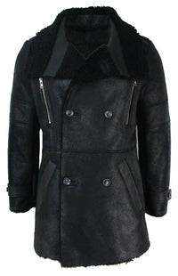 Chaqueta militar negra de piel de oveja auténtica de tres cuartos para hombre, estilo Batman Bane, cruzada.