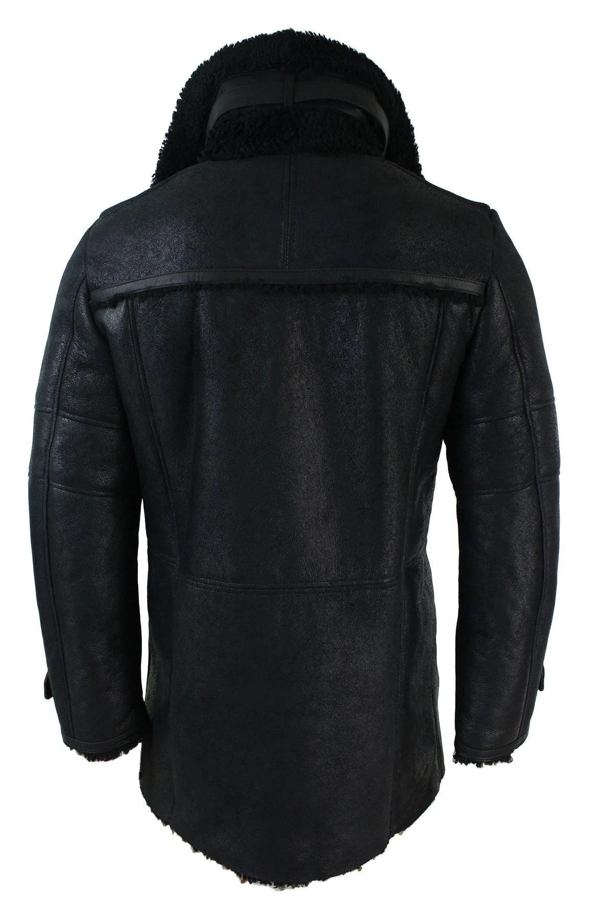 Chaqueta militar negra de piel de oveja auténtica de tres cuartos para hombre, estilo Batman Bane, cruzada.