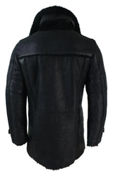 Chaqueta militar negra de piel de oveja auténtica de tres cuartos para hombre, estilo Batman Bane, cruzada.