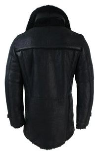Chaqueta militar negra de piel de oveja auténtica de tres cuartos para hombre, estilo Batman Bane, cruzada.