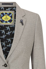 Blazer de tweed beige para mujer, chaqueta clásica de caza de lana, estilo vintage de los años 20. Retro.