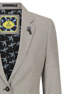 Blazer de tweed beige para mujer, chaqueta clásica de caza de lana, estilo vintage de los años 20. Retro.
